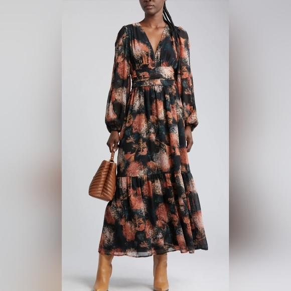 Chelsea28 Dresses & Skirts - Chelsea28 Floral Split Long Sleeve Tiered Maxi Dress Size XXS